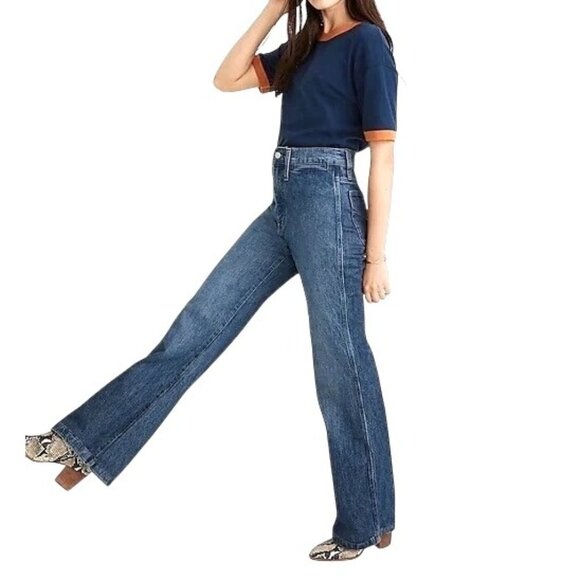 Madewell Womens 11" High-Rise Flare Jeans Medium Wash Denim Casual Fit Size 28 - Picture 1 of 14